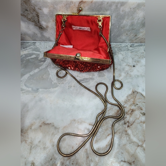 Macy's Red Gold Sequin Evening Clutch Purse Handmade Vintage - Picture 6 of 10